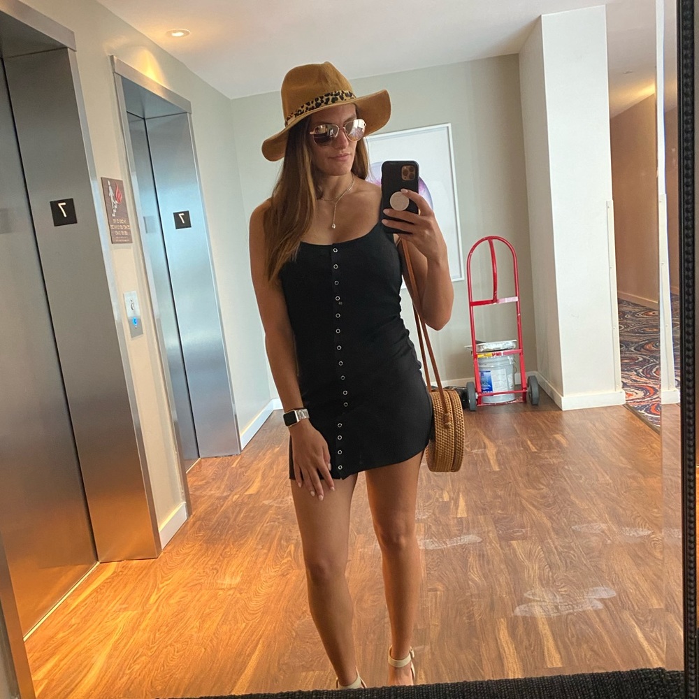 casual black button down dress